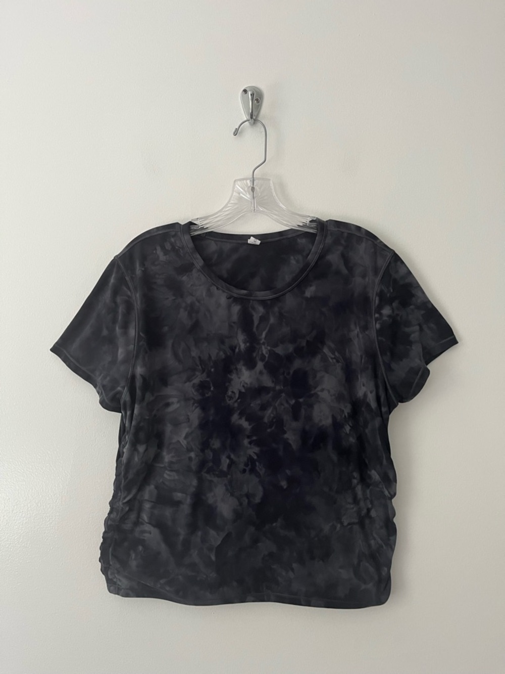 Lululemon All It Takes Diamond Dye Black Short Sleeve Ruched Top Shirt 14